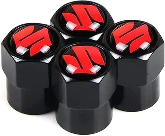 Compatible con Suzuki Rojo Juego de 4 Tapas de Vástago de Válvula de Neumático Negro Aluminio Anodizado Foto 4 de 4