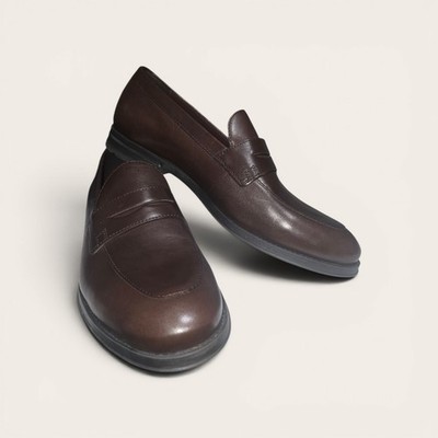 Geox Penny Loafers Brown Leather Slip-on Comfort Sole Men's Shoes SIZE 10 EU 43