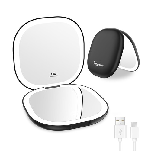 Travel Mirror with Light Rechargeable 1x/10x Compact Magnifying Mirror Dimm