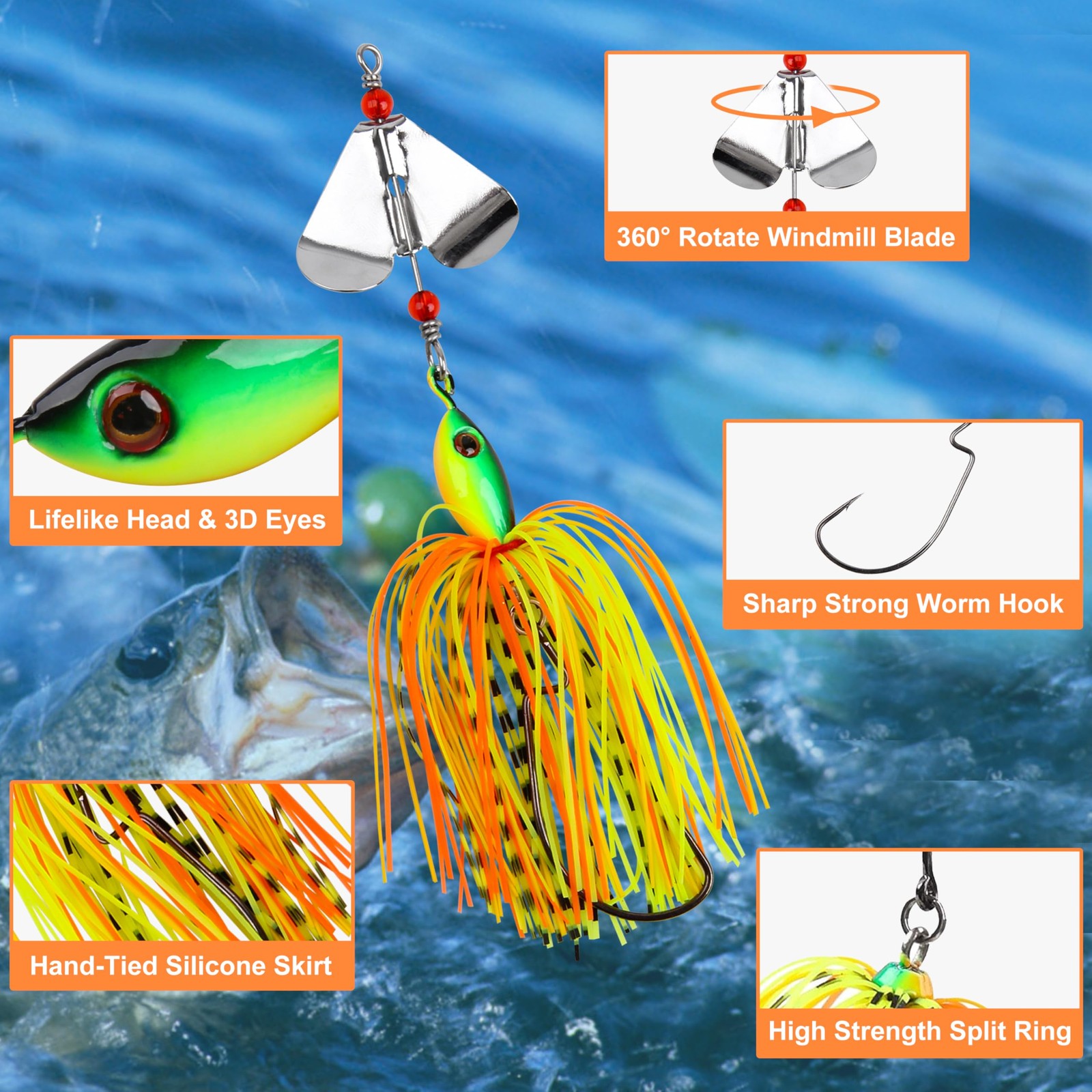 Spinnerbait Fishing Lures Kit Set, 6pcs Bass Fishing Buzzbait Multicolor Bass... - Image 2