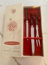 VTG Regent Sheffield England Stainless Blade/Brown Handles Carving Set 3Pc NIB