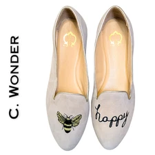 C. Wonder Celeste Suede Ballet Flats 5 Beige Bee Happy Leather Embroidered NEW