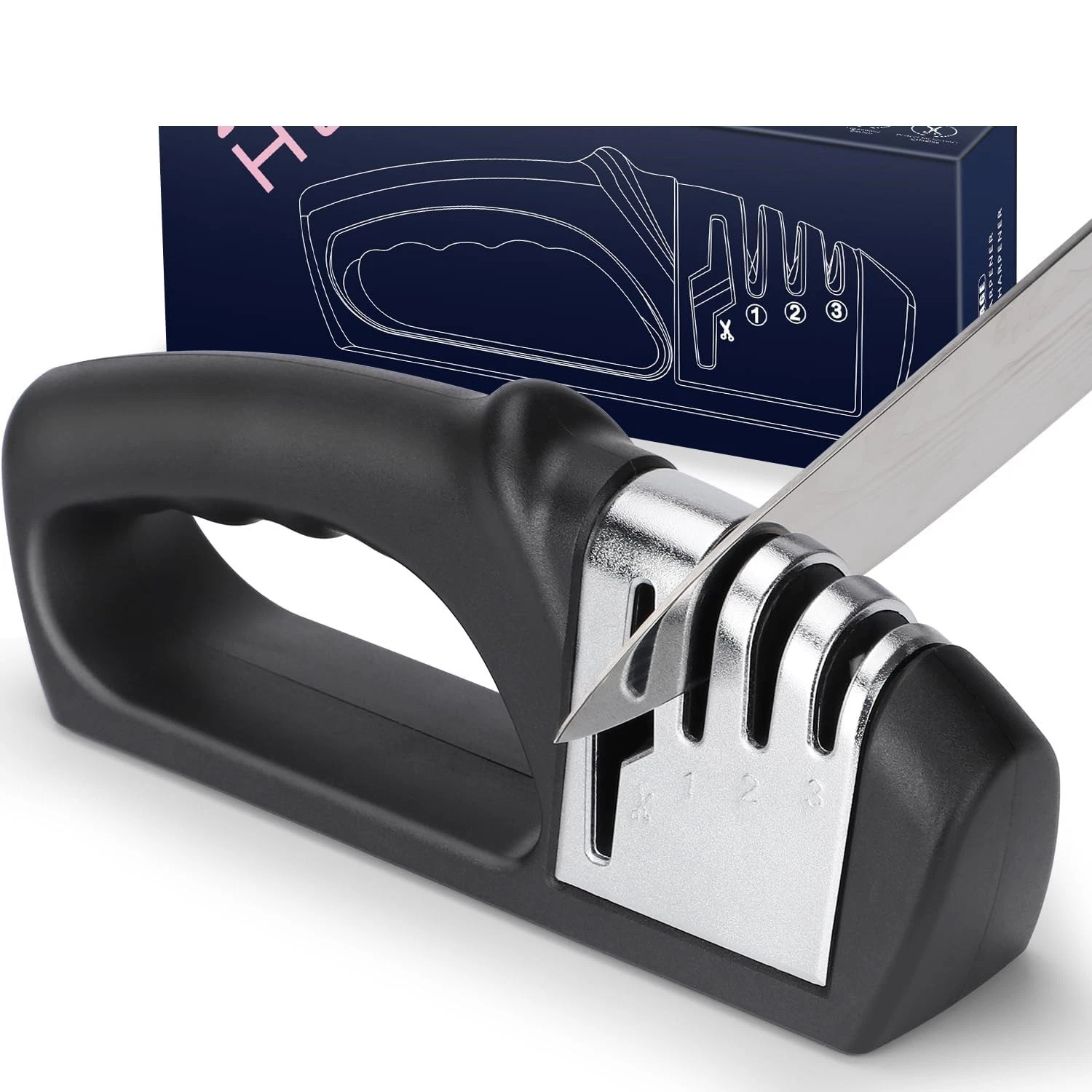 3-Stage Kitchen and Pocket Knife Sharpener - Grade Knife Blade Sharpener
