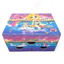 Lisa Frank Cassie Surfer Girl Jewelry Storage Box with Mirror Dolphin Glitter