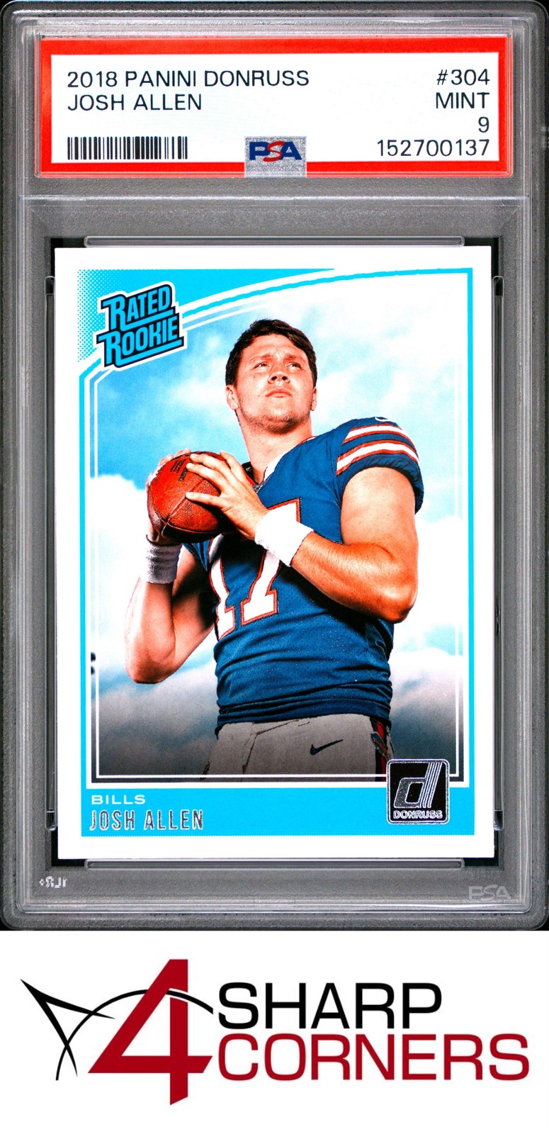 2018 PANINI DONRUSS #304 JOSH ALLEN RC RATED ROOKIE BILLS PSA 9