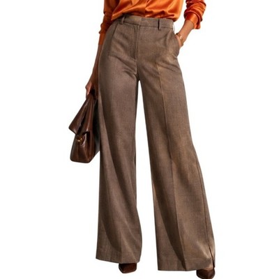 Express Design Studio Editor Wide Leg Trouser Brown Heathered Office Dress Pants