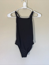 Wonder Nation Classic Black Strappy Cross Back 1pc Swimsuit Girl Medium 7-8 NEW