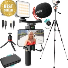 Ivlogger-Pro Vlogging Kit Tripod RGB Light VXR10 Mic for iPhone Android Content