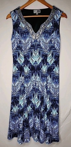 JM Womens Shift Dress Size S Sleeveless Blue Black Embellished Beads Sequins