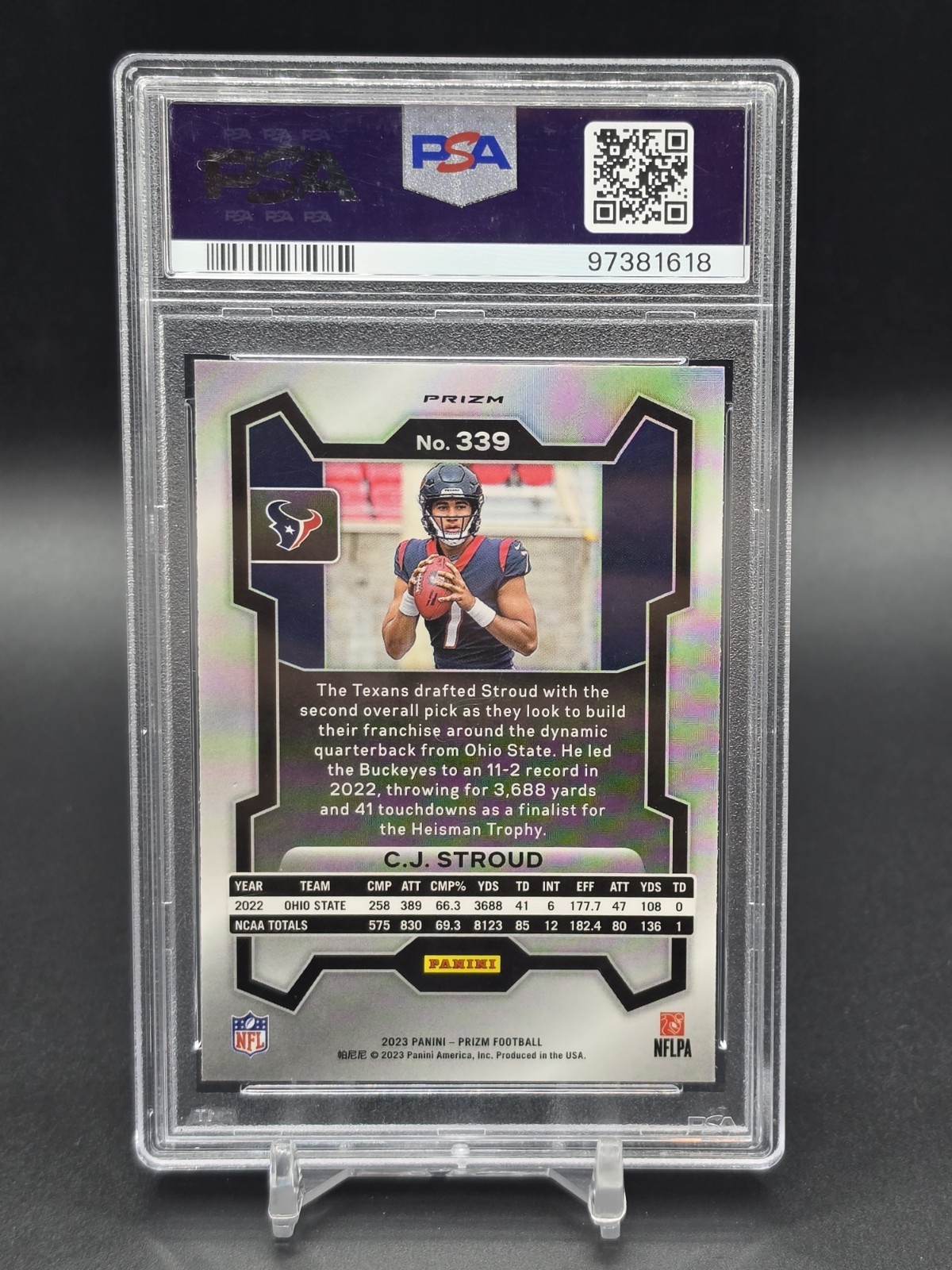 2023 Panini Prizm - Rookies C.J. Stroud #339 Red Sparkle Prizm (RC) PSA 10  view 2