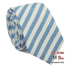 2.56'' Cotton Ties for Men, Mens Stripe Plaid Neckties for 01 Blue Stripe