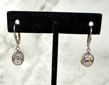Sterling Silver Oval Faceted CZ Dangle Earrings - Leverback Closure - 1"