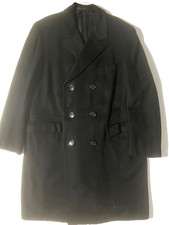 Vintage 60s Mens Black Cashmere Double Breasted Peak Lapel Coat sz