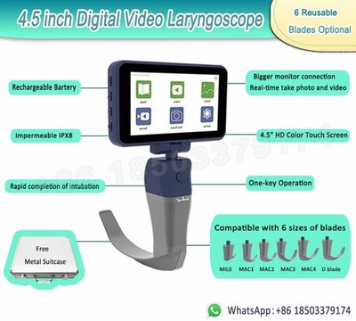 4.5 inch Touch screen Digital Video Laryngoscope 6 Reusable  Blades for choice