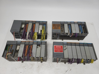 Lot of 4 Allen Bradley SLC 500 Full 7-Slot Chassis w/PSU, CPU, I/O Modules