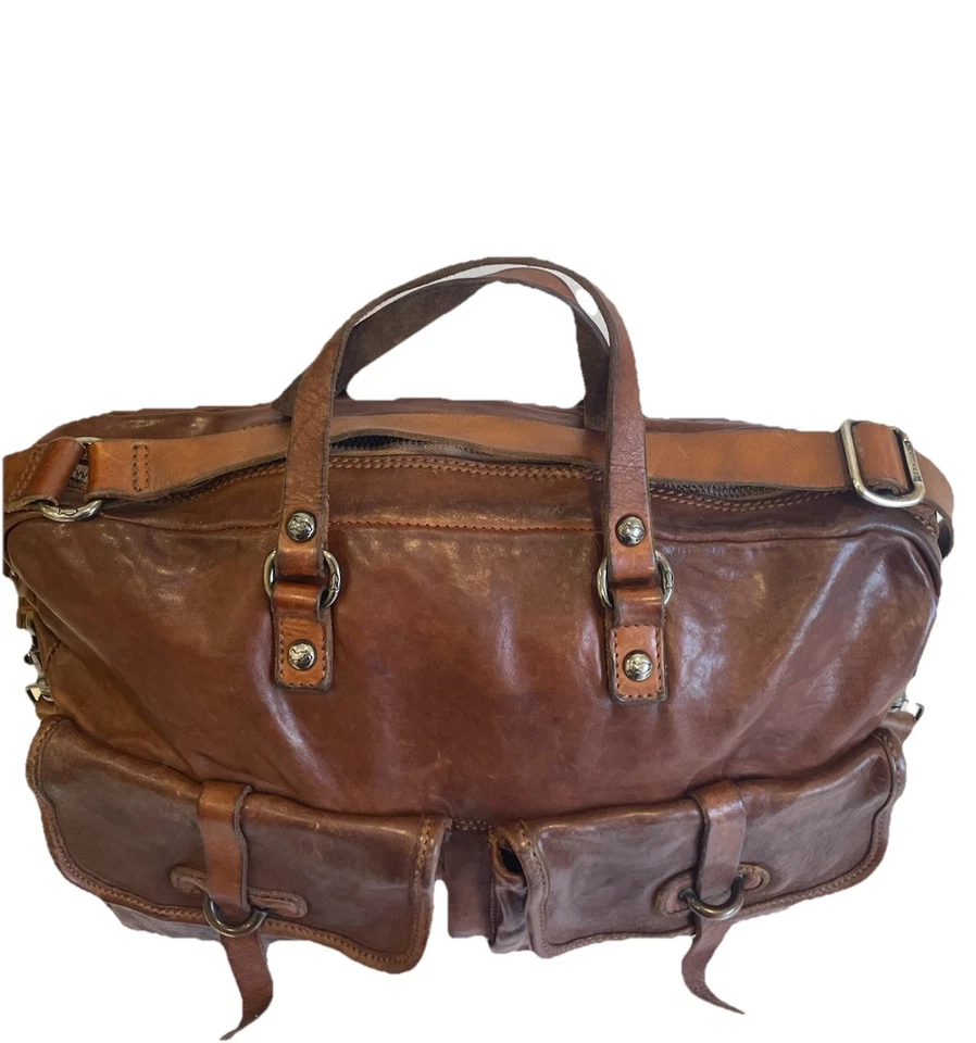 Bolso de Lona AS# Campomaggi Teodorano 25.02.1961 Cuero Italiano Marrón Hecho a Mano Foto 3 de 4