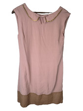 Lauren Moffatt Dress Womens 4 Silk Scalloped Hem Beaded Neck Bow Detail Cocktail