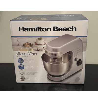 Hamilton Beach Stand Mixer 7-Speed 300W 4 qt Stainless Steel Bowl, Silver