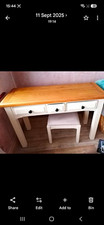 Cream & Medium Wood Dressing Table with Rectangular Mirror, 3 Drawers & Stool