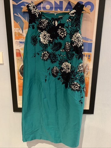M&S Cotton Smart Dress 18 Fully Lined Green Floral Print - Picture 1 of 5