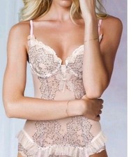 Victoria s Secret Lace Bustier Corset Garter Lingerie Pink Black 36C NWT