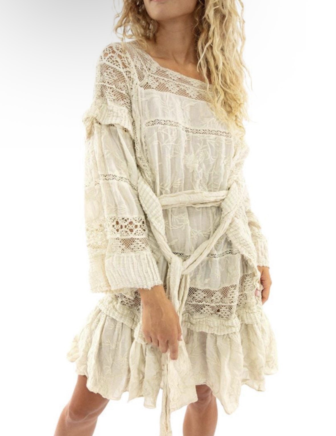 Magnolia Pearl Cream Cotton Tunic Lace Mini Dress Bohemian Women’s Small FLAW