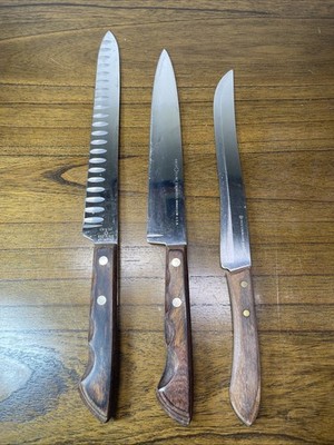 Set of 3 Vintage EKCO Flint Arrowhead Vanadium Steel Kitchen Filet Knives USA