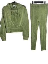 Juicy Couture Velour Tracksuit Set Medium Olive Green Hoodie Leggings Y2K Lounge