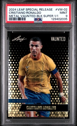 PSA 9 Cristiano Ronaldo Leaf Vaunted Metal #VM-02 Black Superprismatic 1/1 Card