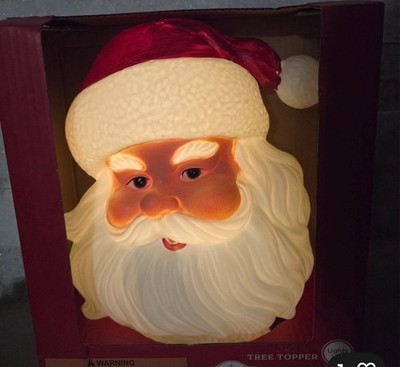 Santa Head Face Tree Topper Led Lighted Holiday Time 12 inch Blow Mold