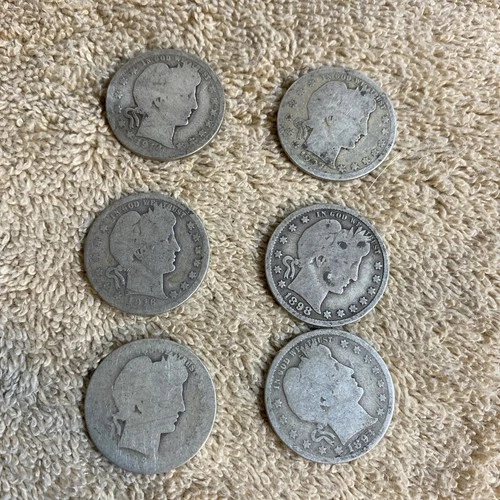 Six Silver Barber Quarters 1907–0 1914 – D 1898 1894 1916