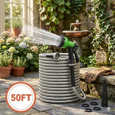 #ad #ad 50ft Stainless Steel Metal Garden Hose Flexible Water Pipe w 550PSI Spray Nozzle $43.99