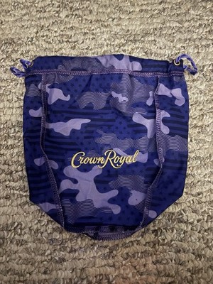 CROWN ROYAL WHISKEY FABRIC PURPLE CAMO BAG 8'' WITH DRAW STRING - NEW COLLECTIBLE