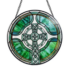 Celtic Cross Stained Glass Suncatcher: Irish hanging Window Decor
