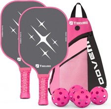 Toovem Max T3 Carbon Fiber Pickleball Paddles Racket Set of 2 w/Bag  4 Balls