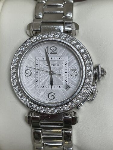 Cartier Pasha 18K White Gold Factory Diamond Watch Automatic Ladies Watch 2528 - Picture 1 of 13