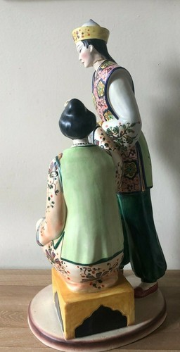 Lovely Large Midcentury Modern Italian Pottery Figural Group of Chinese Couple - Picture 4 of 11
