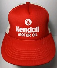 1980s Old Vintage KENDALL MOTOR OIL SNAPBACK TRUCKER HAT CAP RED  WHITE OIL HAT