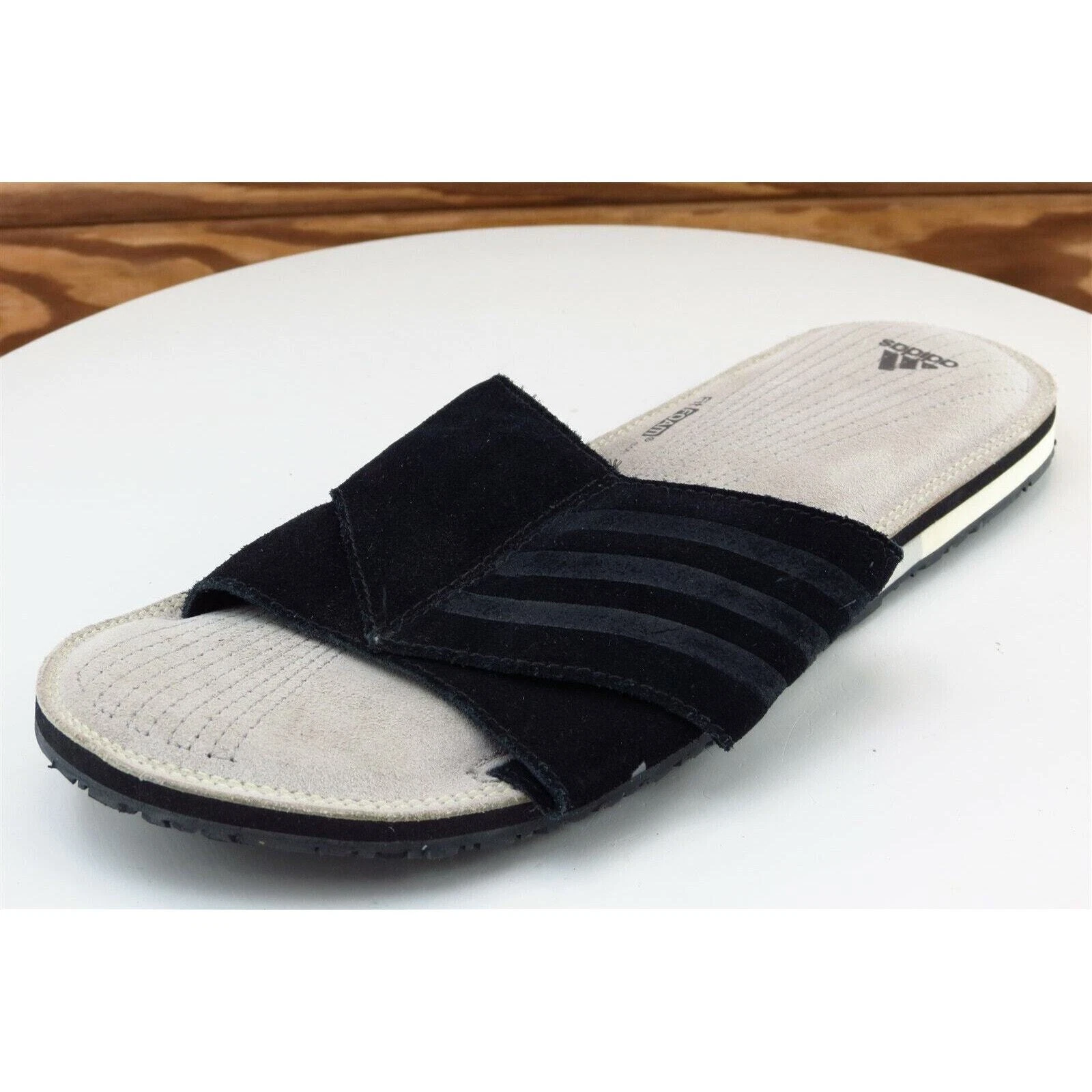 Sandali da donna Adidas taglia 7 M neri in pelle con slide 014678