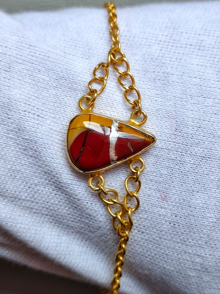 Hermosa Pulsera Mookaite Cabujón Kintsugi Arte Nuevo Comienzo Regalo Chapado en Oro Foto 4 de 4