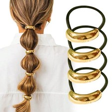 4 Pcs Gold Metal Hair Ties Geometric Elastic Hair Ties Hair Cuff Wrap Hair Ti...