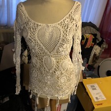 NICOWA schöner Häkelpullover Netzoptik Wei�...