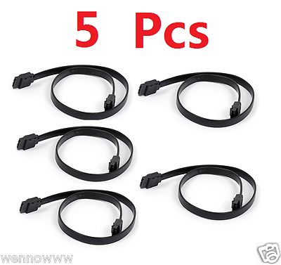 5 - Pcs 18-Inch SATA III 6.0 Gbps Cable with Locking Latch - Black