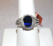 RING Blue  White Cubic Zirconia Ring Sterling Silver Platinum Overlay, Sz 8.25
