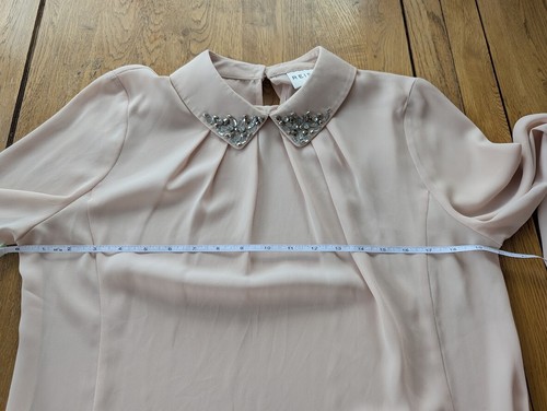 Reiss Gracine Top Size 12 Blouse Blush Pink Embellished Collar - Picture 11 of 12