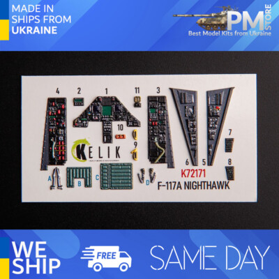 Kelik K72171 1/72 F-117A NIGHTHAWK - interior 3D decals for Academy kit