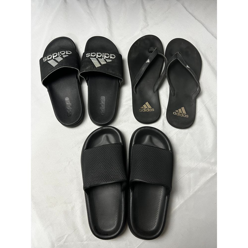Adidas Slides Bundle Black Comfort Sandals Flip Flops Beach Pool Shoes Size 7-image