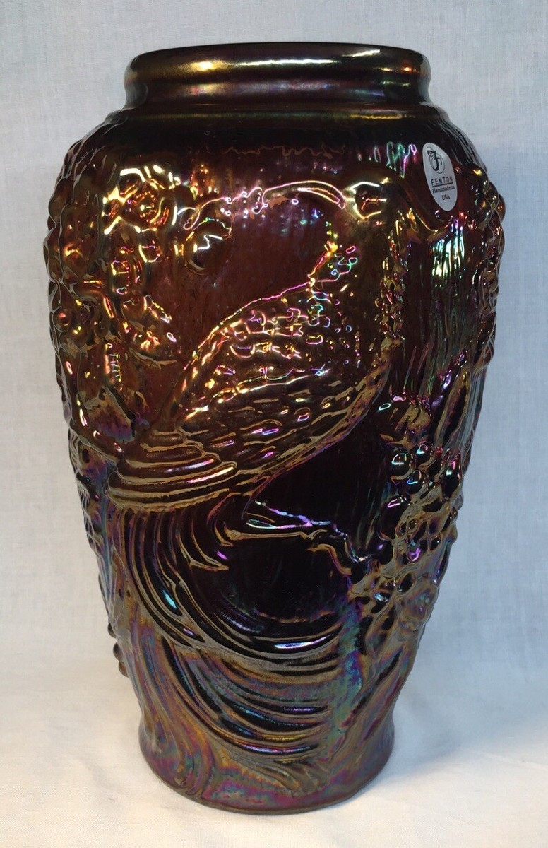 Fenton Art Glass Aubergine Carnival Vase With Raised