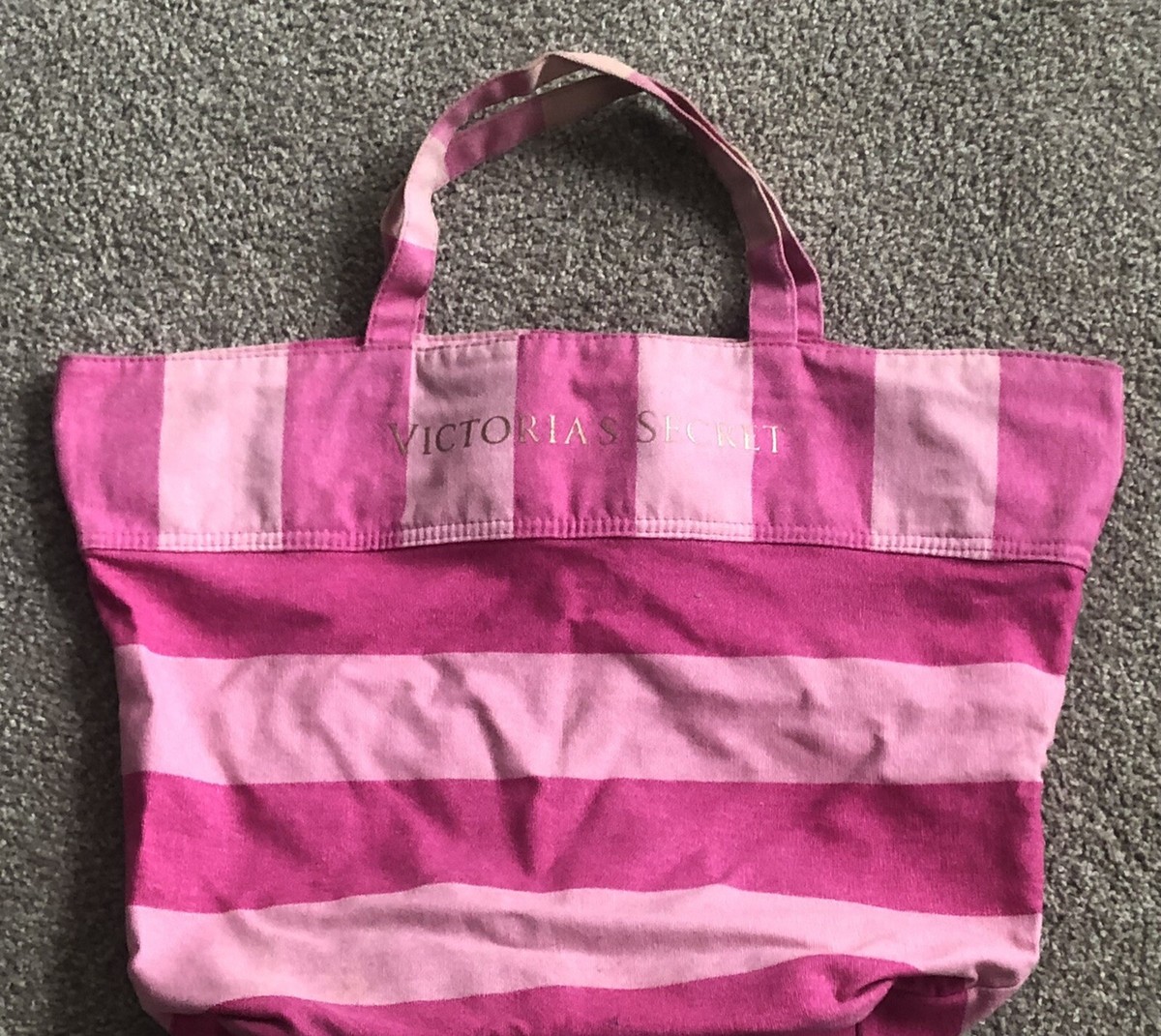 Victoria's Secret ピンクストライプ トートバッグ Victoria's Secret Large Pink Striped Iconic Classic Canvas