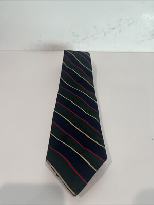 Vintage Robert Talbott Tie Green Navy Gold Red Stripe 100% Silk